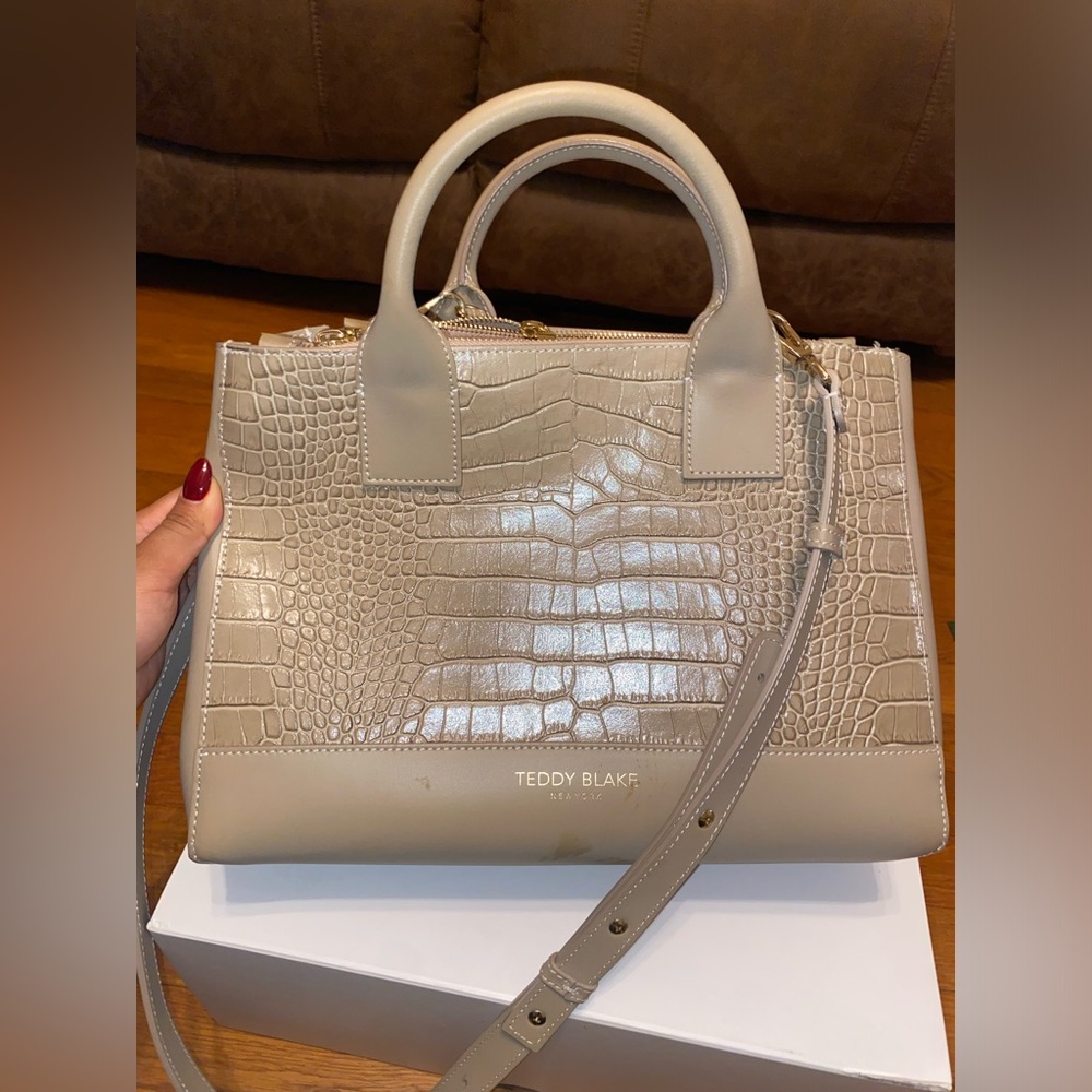 Teddy Blake Taupe Croc-Embossed Satchel